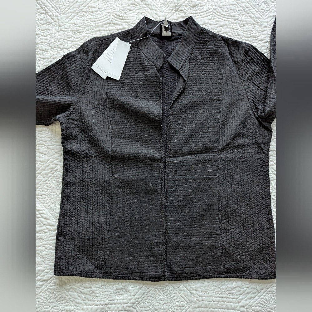 Eileen Fisher Black Quilted Silk Habutai - Picture 2 of 11